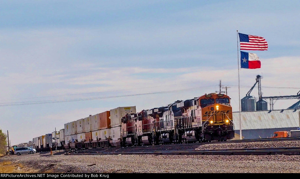 American and Texas flags flying alongside the Transcon